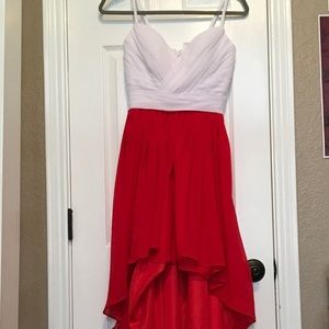 red and white high low prom dress